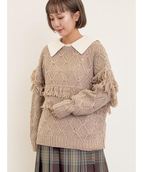 Samansa Mos2(サマンサ モスモス)の「【Fluffy Wool Blend】フリンジ前後2WAYニット(カーディガン/ボレロ・レディース・オフホワイト/ベージュ/レッド・F)」の14枚目の写真