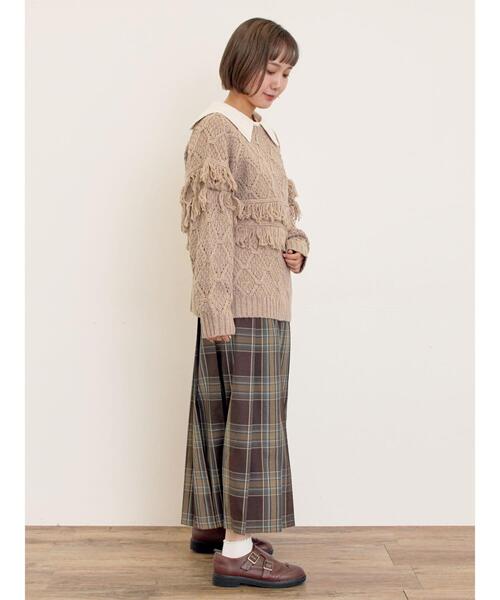 Samansa Mos2(サマンサ モスモス)の「【Fluffy Wool Blend】フリンジ前後2WAYニット(カーディガン/ボレロ・レディース・オフホワイト/ベージュ/レッド・F)」の11枚目の写真
