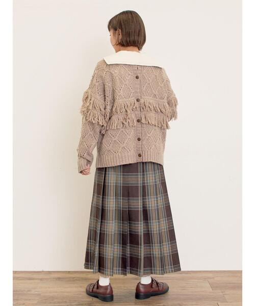 Samansa Mos2(サマンサ モスモス)の「【Fluffy Wool Blend】フリンジ前後2WAYニット(カーディガン/ボレロ・レディース・オフホワイト/ベージュ/レッド・F)」の10枚目の写真