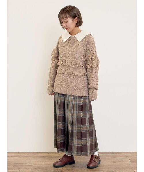 Samansa Mos2(サマンサ モスモス)の「【Fluffy Wool Blend】フリンジ前後2WAYニット(カーディガン/ボレロ・レディース・オフホワイト/ベージュ/レッド・F)」の9枚目の写真