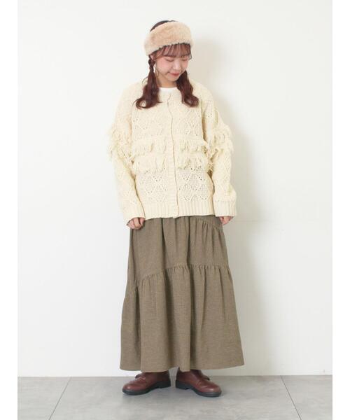 Samansa Mos2(サマンサ モスモス)の「【Fluffy Wool Blend】フリンジ前後2WAYニット(カーディガン/ボレロ・レディース・オフホワイト/ベージュ/レッド・F)」の6枚目の写真