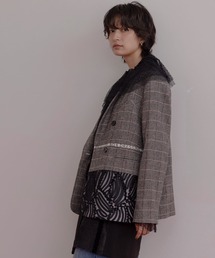 テーラードジャケット（ブラック/黒色系・チェック柄）ファッション