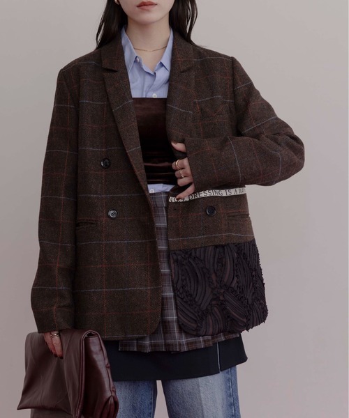本日限定　エイミーロウ　チェックツィードロゴテープジャケット　Eimee Law チェックツィード ロゴテープジャケット Eimee Law│Eimee Law