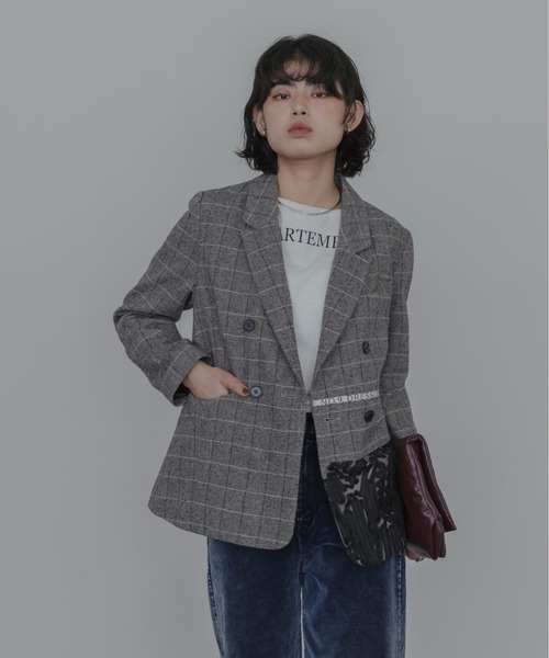Eimee Law(エイミーロウ)の「チェックツイード ロゴテープジャケット(テーラードジャケット・レディース・ブラウン/ブラック系/チャコールグレー/ブラック系その他/グレー系その他/ブラウン系その他・FREE)」の11枚目の写真