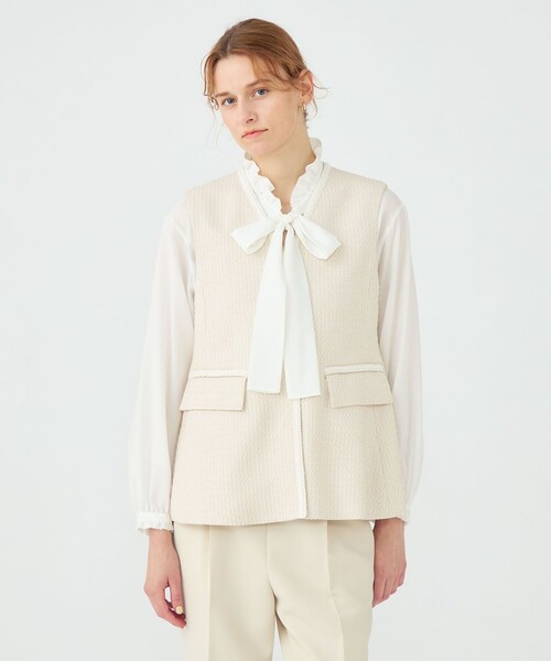 BALLSEY（ボールジィ）の「ライトファンシーツイード ペプラムジレ（ベスト・レディース・ライトベージュ/ネイビー・36）」の5枚目の写真