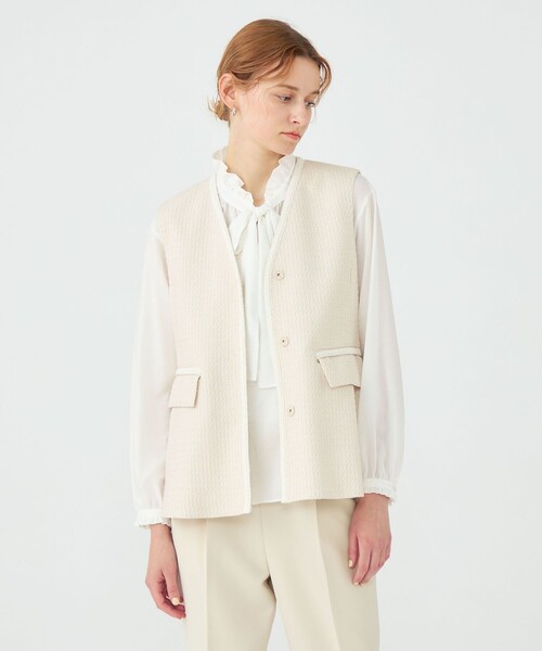 BALLSEY（ボールジィ）の「ライトファンシーツイード ペプラムジレ（ベスト・レディース・ライトベージュ/ネイビー・36）」の6枚目の写真