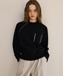 ANDNEEDS（アンドニーズ）の「Tape raglan knit (navy)（ニット/セーター）」