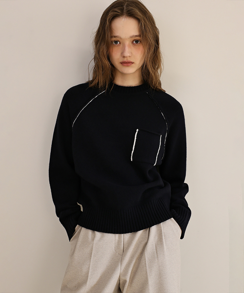 ANDNEEDS(アンドニーズ)の「Tape raglan knit (navy)(ニット/セーター・レディース・その他・FREE)」の1枚目の写真