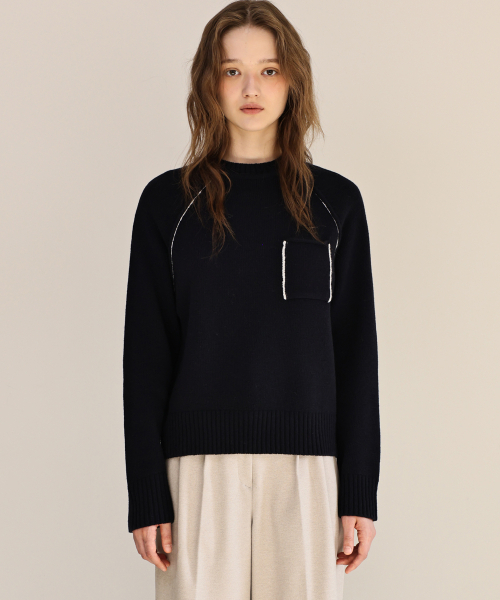 ANDNEEDS(アンドニーズ)の「Tape raglan knit (navy)(ニット/セーター・レディース・その他・FREE)」の2枚目の写真