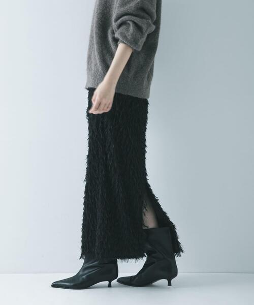 URBAN RESEARCH（アーバンリサーチ）の「フリンジジャガードスカート（スカート・レディース・ブラック/オフホワイト・38/36）」の2枚目の写真