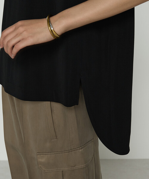 Gabardine K.T(ギャバジンケーティー)の「〔 +サイズ 〕 ハイテンションポンチライト フレンチスリーブロングプルオーバー(Tシャツ/カットソー・レディース・ブラック/オフホワイト・13号)」の22枚目の写真