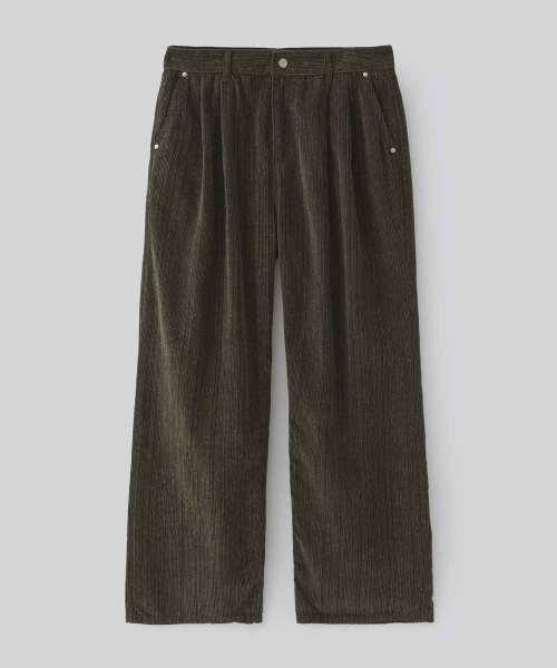 レイヤーコーデュロイツーピンタックパンツ（ダークブラウン）