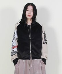 DEMARC（ドゥマーク）の「ベルベット合成ファブリックファンキー ストリートライダー ジャンパー ベージュ&ブラック（ライダースジャケット）」