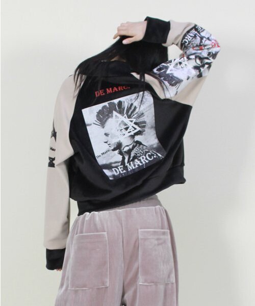 DEMARC(ドゥマーク)の「ベルベット合成ファブリックファンキー ストリートライダー ジャンパー ベージュ&ブラック(ライダースジャケット・レディース・その他・MEDIUM/LARGE)」の4枚目の写真