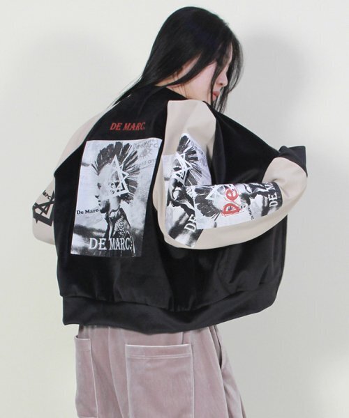 DEMARC(ドゥマーク)の「ベルベット合成ファブリックファンキー ストリートライダー ジャンパー ベージュ&ブラック(ライダースジャケット・レディース・その他・MEDIUM/LARGE)」の5枚目の写真