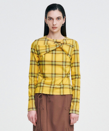 Twisted Check High-neck Top _ YELLOW