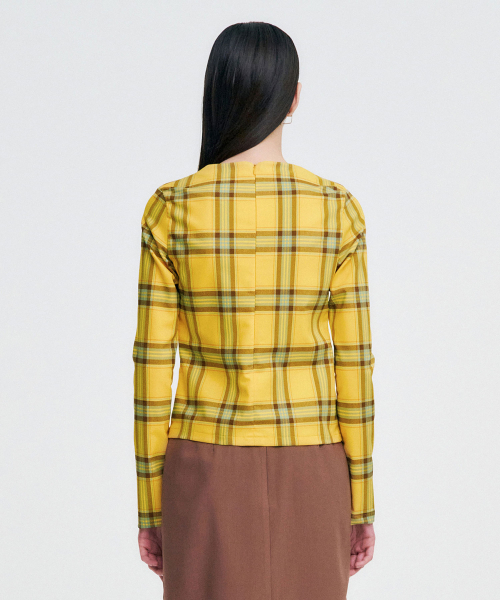 KIMZISU(キムジス)の「Twisted Check High-neck Top _ YELLOW(Tシャツ/カットソー・レディース・その他・SMALL/MEDIUM)」の3枚目の写真