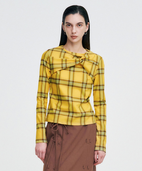KIMZISU(キムジス)の「Twisted Check High-neck Top _ YELLOW(Tシャツ/カットソー・レディース・その他・SMALL/MEDIUM)」の5枚目の写真