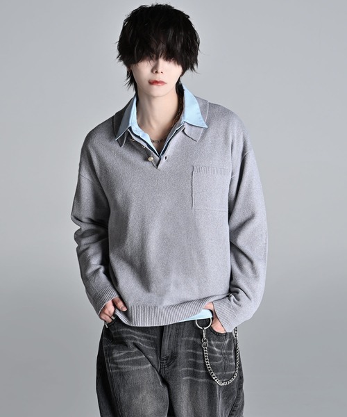 ADRER（アドラー）の「7G Comfort Knit Polo / 7ゲージ コンフォート ニットポロ（ニット/セーター・メンズ・グレー/ブルー/ブラック・XS/S/M/L）」の2枚目の写真