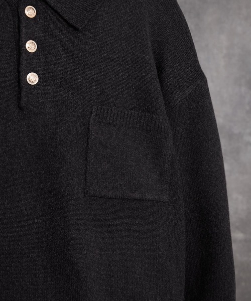 ADRER（アドラー）の「7G Comfort Knit Polo / 7ゲージ コンフォート ニットポロ（ニット/セーター・メンズ・グレー/ブルー/ブラック・XS/S/M/L）」の7枚目の写真