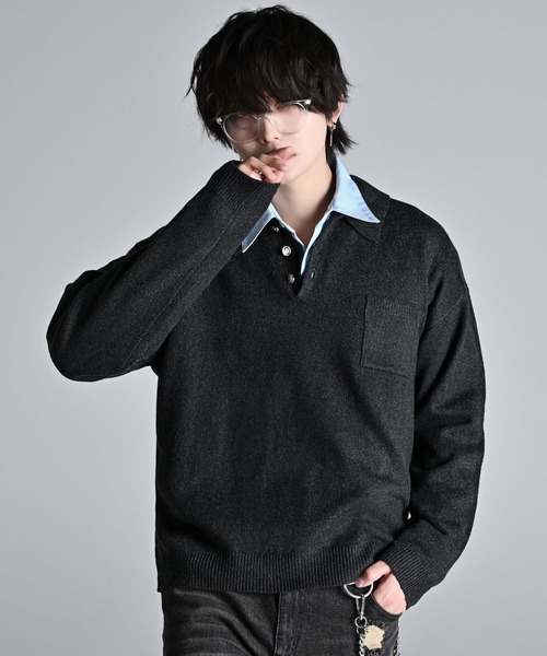 ADRER（アドラー）の「7G Comfort Knit Polo / 7ゲージ コンフォート ニットポロ（ニット/セーター・メンズ・グレー/ブルー/ブラック・XS/S/M/L）」の16枚目の写真