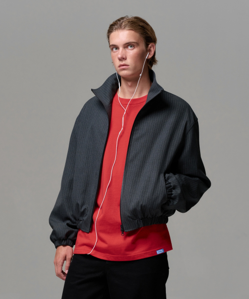 ERA(エラ)の「UNISEX PINSTRIPE HIGHNECK ZIP-UP BLOUSON - CHARCOAL GRAY(ナイロンジャケット・レディース・ダークグレー・SMALL/MEDIUM/LARGE)」の9枚目の写真