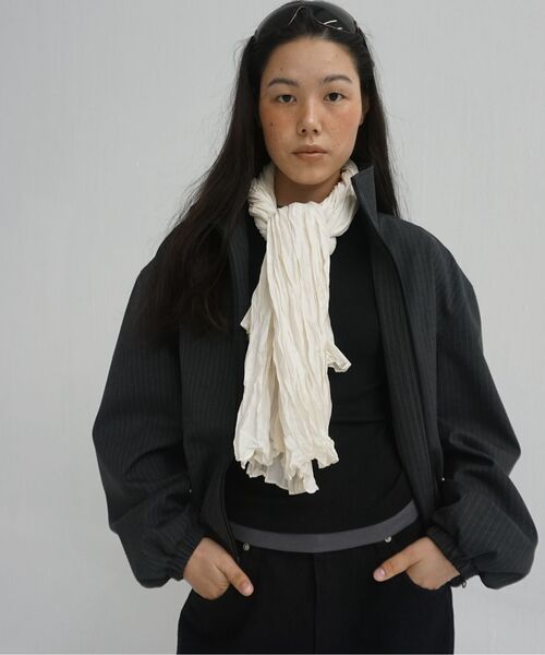 ERA(エラ)の「UNISEX PINSTRIPE HIGHNECK ZIP-UP BLOUSON - CHARCOAL GRAY(ナイロンジャケット・レディース・ダークグレー・SMALL/MEDIUM/LARGE)」の8枚目の写真