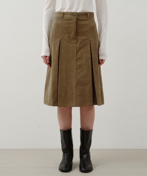 WEDNESDAYOASISFORWOMEN(ウェンズデー オアシス フォー ウーマン)の「コーデュロイプリーツミディスカート_BEIGE(W25-SK03)(スカート・レディース・ベージュ・SMALL/MEDIUM)」の1枚目の写真