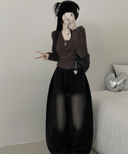 VIVID LADY（ビビッドレディー）の「レイヤード風 ホルターネック カシュクールニットプルオーバー（ニット/セーター・レディース・アイボリー/グレー/ブラウン/ブラック・FREE）」の21枚目の写真