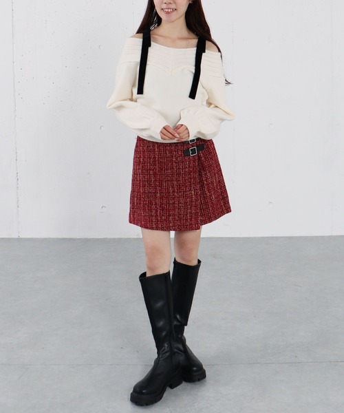 archives（アルシーヴ）の「ラメツイードラップスカパン（その他パンツ・レディース・レッド/ブラック/アイボリー・MEDIUM）」の8枚目の写真