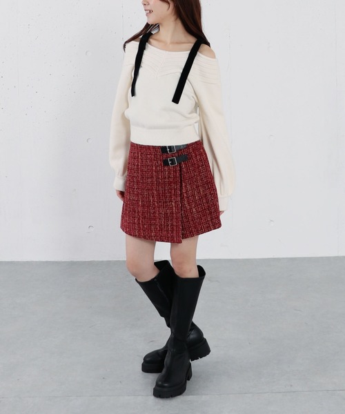 archives（アルシーヴ）の「ラメツイードラップスカパン（その他パンツ・レディース・レッド/ブラック/アイボリー・MEDIUM）」の10枚目の写真