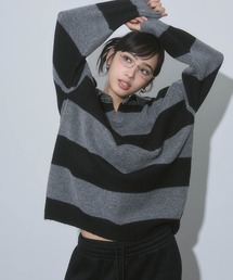 ENVYM | デニム衿 ボーダー オーバーサイズ ニット(ニット/セーター)