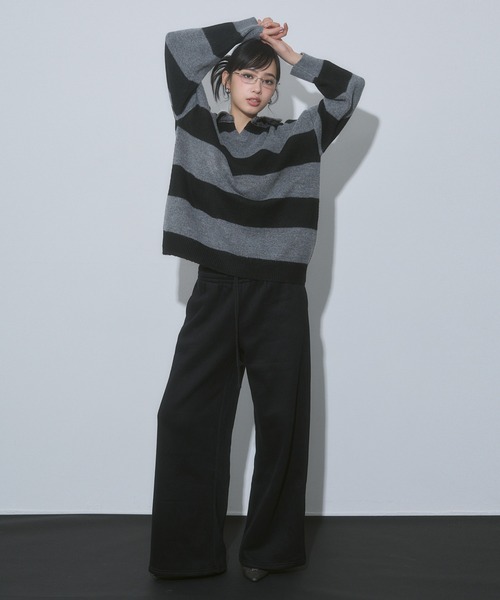 ENVYM(アンビー)の「デニム衿 ボーダー オーバーサイズ ニット(ニット/セーター・レディース・ブルー/ブラック/グレー・FREE)」の17枚目の写真