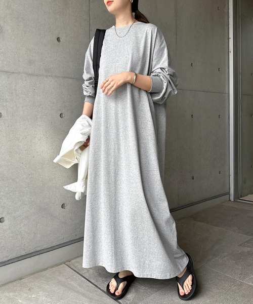 セール】ビッグシルエット長袖Tシャツワンピース（ワンピース）｜andme