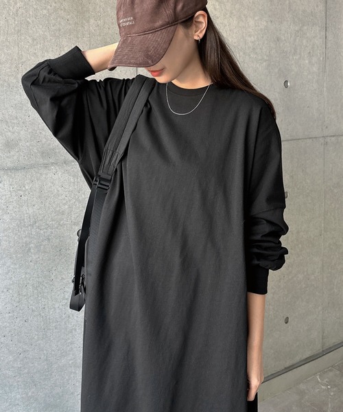 andme(アンドミー)の「ビッグシルエット長袖Tシャツワンピース(ワンピース・レディース・ブラック/杢グレー/キナリ・FREE)」の5枚目の写真