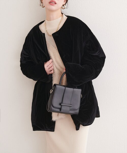 natural couture（ナチュラルクチュール）の「キャンディスリーブベロアコート（ノーカラーコート・レディース・グレイッシュベージュ/ブラック/ピンク/ブラウン・FREE）」の7枚目の写真