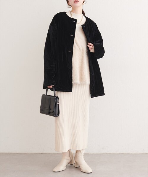 natural couture（ナチュラルクチュール）の「キャンディスリーブベロアコート（ノーカラーコート・レディース・グレイッシュベージュ/ブラック/ピンク/ブラウン・FREE）」の8枚目の写真