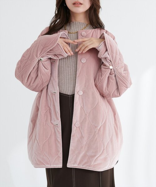 セール】キャンディスリーブベロアコート（ノーカラーコート