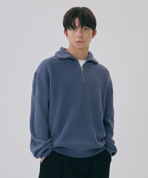 AGOD（エージーオーディー）の「ハーフジップカラー ネック ハチ ニット - ヘザーブルー（ニット/セーター）」