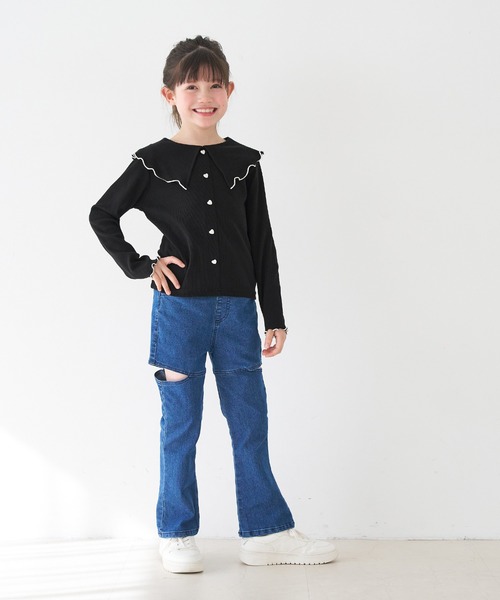 coca(coca)(コカ)の「キッズ リブハートボタントップス(Tシャツ/カットソー・キッズ・ブラック/アイボリー・120/130/140/150)」の3枚目の写真