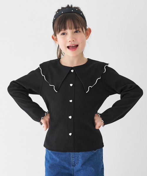 coca(coca)(コカ)の「キッズ リブハートボタントップス(Tシャツ/カットソー・キッズ・ブラック/アイボリー・120/130/140/150)」の6枚目の写真