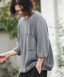 CAMBIO(�J���r�I)��mn3220- Waffle Pigment Raglan Short Sleeve Pocket Knit Pullover ���O�����|�P�b�g�N���[�l�b�N�j�b�g(CMP-261-002)(�j�b�g/�Z�[�^�[)