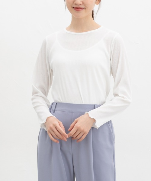 Honeys(ハニーズ)の「リブクルーネックTシャツ(Tシャツ/カットソー・レディース・アイボリー/グレイッシュベージュ/ブラック/ブルー・L/M/LL/S)」の6枚目の写真