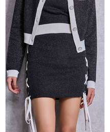 GYDA | フロントレースアップラメニットスカートライクショートパンツ(スカート)