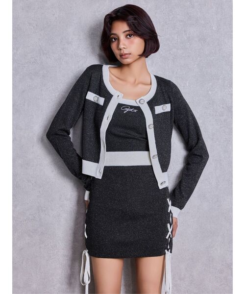 GYDA（ジェイダ）の「フロントレースアップラメニットスカートライクショートパンツ（スカート・レディース・ブラック/ネイビー/ピンク・FREE）」の8枚目の写真