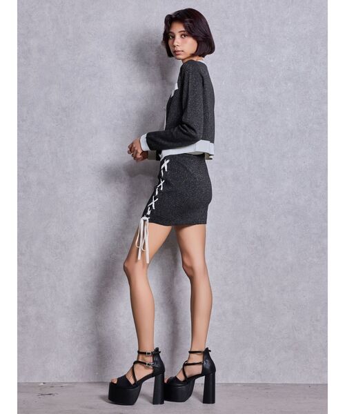 GYDA（ジェイダ）の「フロントレースアップラメニットスカートライクショートパンツ（スカート・レディース・ブラック/ネイビー/ピンク・FREE）」の13枚目の写真