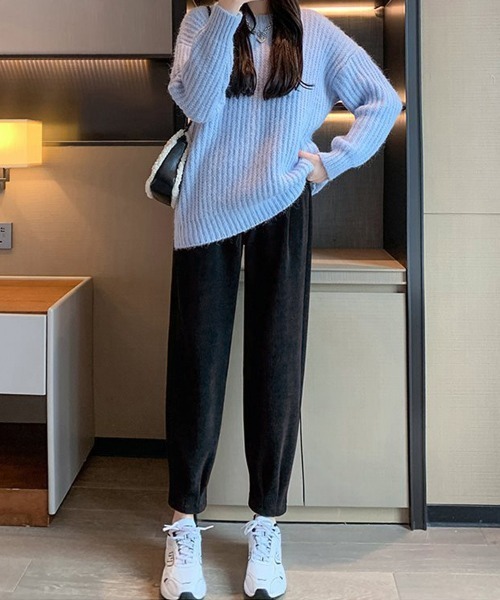 Miniministore（ミニミニストア）の「裏起毛コーデュロイテーパードパンツ9分丈（スラックス・レディース・ブラック/チャコールグレー/オフホワイト・M/L/XL）」の14枚目の写真