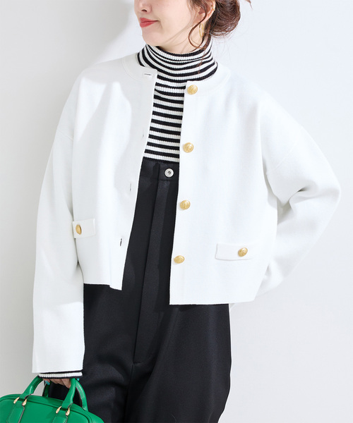 B.C STOCK（ベーセーストック）の「手洗い可 / ミラノリブカーディガン（カーディガン/ボレロ・レディース・ネイビー/ホワイト/サックスブルー・FREE）」の2枚目の写真