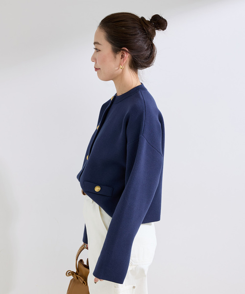 B.C STOCK（ベーセーストック）の「手洗い可 / ミラノリブカーディガン（カーディガン/ボレロ・レディース・ネイビー/ホワイト/サックスブルー・FREE）」の4枚目の写真