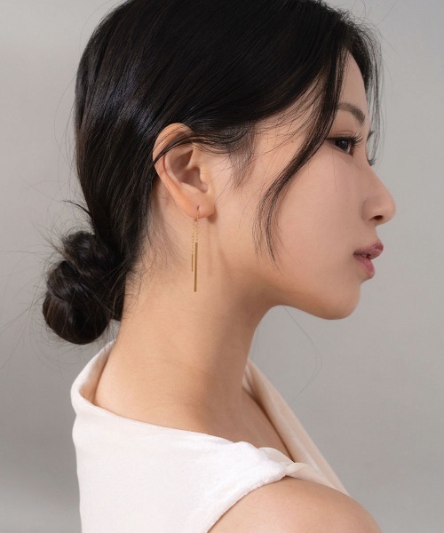 CEMONEMO（セモネモ）の「【金属アレルギー対応】 メタル ストレートバー チェーン アメリカンピアス / サージカルステンレス（ピアス（両耳用）・レディース・シルバー/ゴールド・FREE）」の18枚目の写真